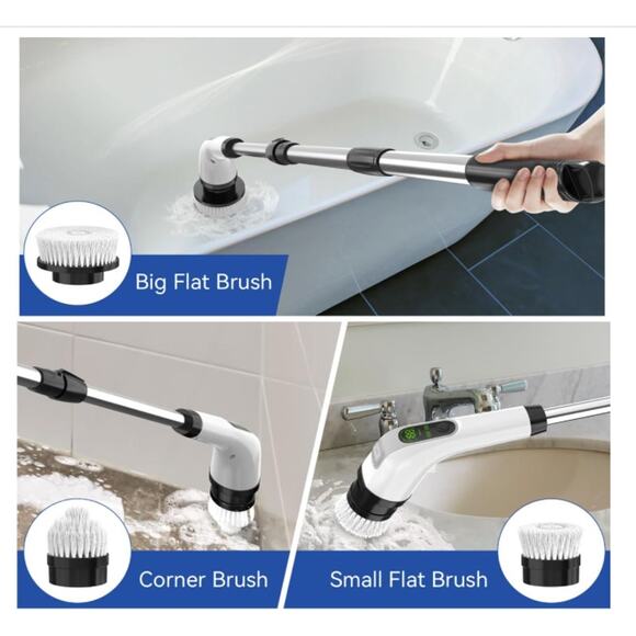 Electric Spin Scrubber with Long Handle: Cordless with 7 Brush Replacement Heads - Picture 6 of 7